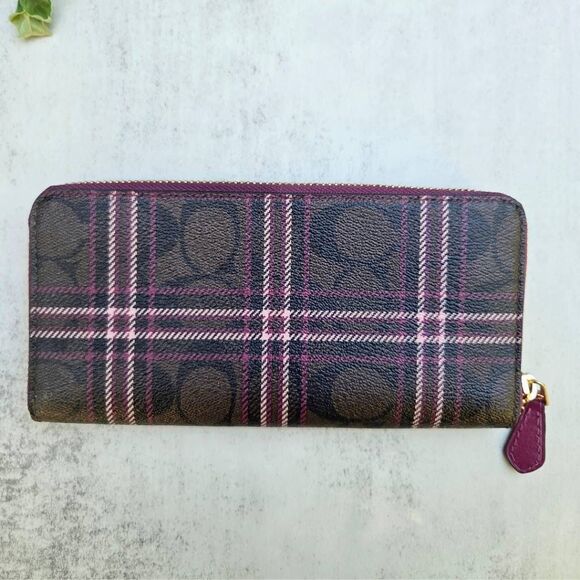 Coach Signature Slim Shirting Plaid Print Canvas Accordion Zip Wallet F87718 - Picture 5 of 10